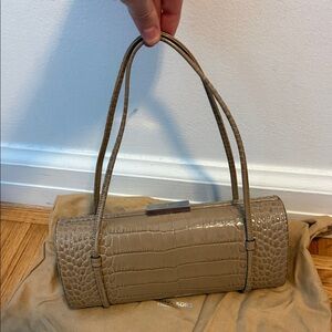 Michael Kors Collection Beige Crocodile-Embossed Wristlet